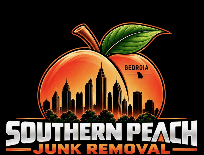 Southern Peach Junk Removal, Atlanta skyline inside a Georgia peach